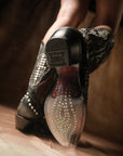 A4833 - WOMEN'S BONE OVERLAY EMBROIDERY AND STUDS BLACK SNIP TOE COWBOY BOOT