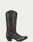 A4833 - WOMEN'S BONE OVERLAY EMBROIDERY AND STUDS BLACK SNIP TOE COWBOY BOOT