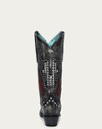 A4833 - WOMEN'S BONE OVERLAY EMBROIDERY AND STUDS BLACK SNIP TOE COWBOY BOOT