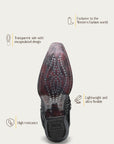 A4833 - WOMEN'S BONE OVERLAY EMBROIDERY AND STUDS BLACK SNIP TOE COWBOY BOOT