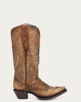 A4834 - WOMEN'S OVERLAY EMBROIDERY AND STUDS SAND SNIP TOE COWBOY BOOT
