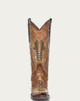 A4834 - WOMEN'S OVERLAY EMBROIDERY AND STUDS SAND SNIP TOE COWBOY BOOT