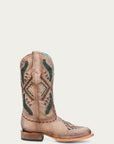 A4840 - WOMEN'S WOVEN EMBROIDERY AND STUDS WIDE SQUARE TOE SAND COWBOY BOOT