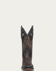 A4841 - WOMEN'S EMBROIDERY AND OVERLAY WITH RUBBER APPLICATIONS BAND BLACKED HONEY WIDE SQUARE TOE COWBOY BOOT WITH PULL HOLES