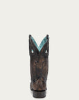 A4841 - WOMEN'S EMBROIDERY AND OVERLAY WITH RUBBER APPLICATIONS BAND BLACKED HONEY WIDE SQUARE TOE COWBOY BOOT WITH PULL HOLES