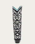 A4866 - WOMEN'S BLACK FLORAL OVERLAY EMBROIDERY AND SEQUINS SNIP TOE TALL TOP WHITE COWBOY BOOT