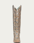 A4867 - WOMEN'S SAND OVERLAY AND SEQUIN-EMBROIDERY FLORAL PATTERN TALL TOP SNIP TOE COWBOY BOOT