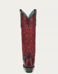 A4869 - WOMEN'S EMBROIDERY AND CRYSTALS RED AND BLACK TALL TOP SNIP TOE COWBOY BOOT