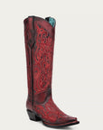 A4869 - WOMEN'S EMBROIDERY AND CRYSTALS RED AND BLACK TALL TOP SNIP TOE COWBOY BOOT