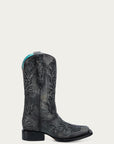 A4876 - WOMEN'S BLACK EMBROIDERY SQUARE TOE COWBOY BOOT