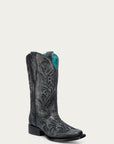A4876 - WOMEN'S BLACK EMBROIDERY SQUARE TOE COWBOY BOOT
