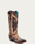 A4889 - WOMEN'S CHOCOLATE EAGLE OVERLAY SAND SNIP-TOE COWBOY BOOT