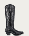 A4943 - WOMEN'S BLACK EMBROIDERY OVERLAY AND ENCAPSULATED STUDS TALL TOP SNIP TOE COWBOY BOOT