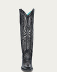 A4943 - WOMEN'S BLACK EMBROIDERY OVERLAY AND ENCAPSULATED STUDS TALL TOP SNIP TOE COWBOY BOOT