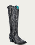 A4943 - WOMEN'S BLACK EMBROIDERY OVERLAY AND ENCAPSULATED STUDS TALL TOP SNIP TOE COWBOY BOOT