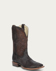 A4964 - MEN'S EMBROIDERY GENUINE BROWN PYTHON WIDE SQUARE TOE COWBOY BOOT