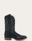 A4965 - MEN'S EMBROIDERY GENUINE BLACK PYTHON WIDE SQUARE TOE COWBOY BOOT
