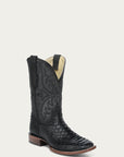 A4965 - MEN'S EMBROIDERY GENUINE BLACK PYTHON WIDE SQUARE TOE COWBOY BOOT