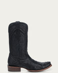 A4970 - MEN'S EMBROIDERY AND HANDWOVEN BLACK OSTRICH NARROW SQUARE TOE COWBOY BOOT