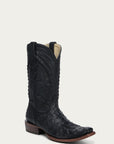 A4970 - MEN'S EMBROIDERY AND HANDWOVEN BLACK OSTRICH NARROW SQUARE TOE COWBOY BOOT