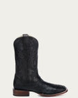 A4974 - MEN'S EMBROIDERY AND OSTRICH BLACK WIDE SQUARE TOE COWBOY BOOT