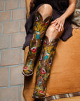 A4980 - WOMEN’S HAND PAINTED AND TOOLED HUMMINGBIRD BROWN TALL TOP SNIP TOE COWBOY BOOT