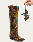 A4980 - WOMEN’S HAND PAINTED AND TOOLED HUMMINGBIRD BROWN TALL TOP SNIP TOE COWBOY BOOT
