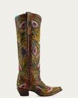 A4980 - WOMEN’S HAND PAINTED AND TOOLED HUMMINGBIRD BROWN TALL TOP SNIP TOE COWBOY BOOT