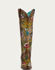 A4980 - WOMEN’S HAND PAINTED AND TOOLED HUMMINGBIRD BROWN TALL TOP SNIP TOE COWBOY BOOT