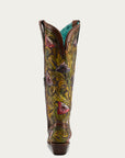 A4980 - WOMEN’S HAND PAINTED AND TOOLED HUMMINGBIRD BROWN TALL TOP SNIP TOE COWBOY BOOT