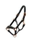 Aurelia - Black Patent Conical Padded Halter with Rose Gold Piping