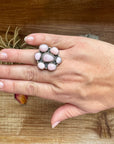 Cluster Ring- Adjustable - Pink opal and sterling silver
