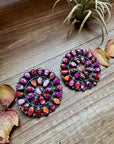 Giant Cluster Earrings – Pink Dahlia Color & Sterling Silver - One of a kind
