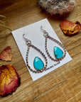 Long Dangle Earrings Hoop Turquoise & Sterling Silver