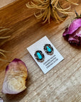 Kingman Turquoise & Silver Pearl Stud Earrings – Sterling Silver – Native Made by L. Silversmith