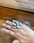 White Cactus Antler with turquoise Adjustable Ring
