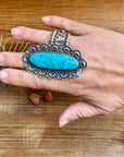 Long Ring- size 9 - Kingman Turquoise ring & Sterling Silver