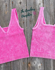 Hot Pink Ribbed Crop Tank with Reversible Neckline