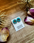 Blue Magnesite Turquoise & Red Cluster Stud Earrings