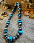 Turquoise Nugget & Sterling Silver Pearl Necklace – 21"
