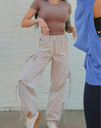 The Leighton Bow Track Pant in Almond