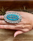 Kingman Turquoise Cluster Ring – Navajo Handmade by Jaz Wilson, Size 7.5