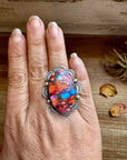 Adjustable Ring – Pink Dahlia Stone – Sterling Silver – Tia Long Navajo Handmade