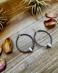 Smaller Sterling Silver Pearls Hoops with Pink Conch