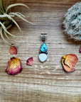2 stone Pendant - Golden Hill turquoise, White Buffalo & Sterling Silver