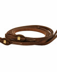 AJ Tack Oiled Harness Leather Brass Quick Change Split Reins - 5/8in x 8ft