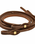 AJ Tack Oiled Harness Leather Brass Quick Change Split Reins - 5/8in x 8ft