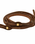 AJ Tack Oiled Harness Leather Brass Quick Change Split Reins - 5/8in x 8ft