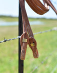 AJ Tack Harness Leather Brass Quick Change Split Reins - 5/8in x 8ft
