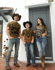 Women's Cotton American Legend Graphic Print Gold T-shirt